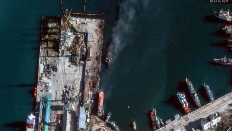 La nave russa Novocherkassk colpita ieri nel Mar Nero
