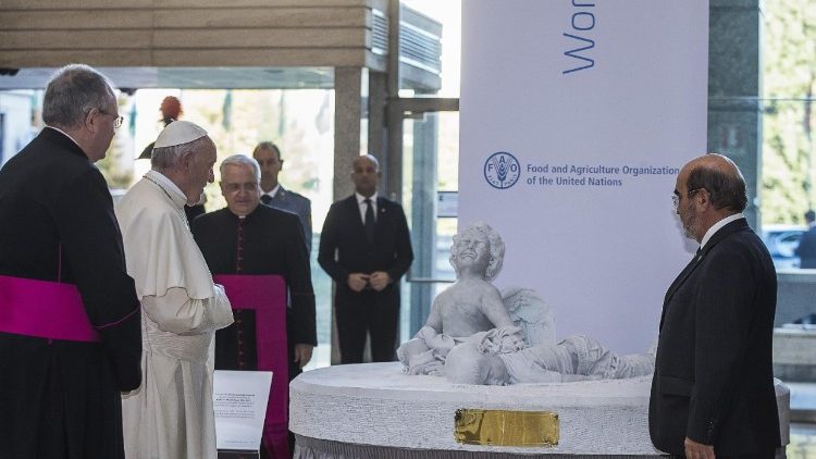 Visite du Pape François à la FAO le 16 octobre 2017. 