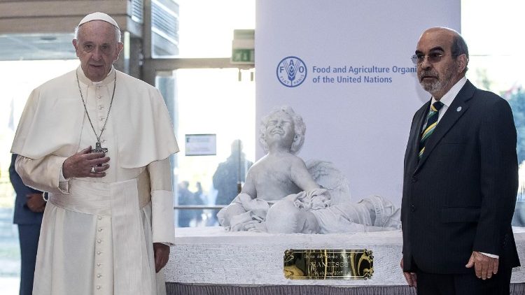 Papa em visita à sede da Fao, em Roma, em outubro de 2017