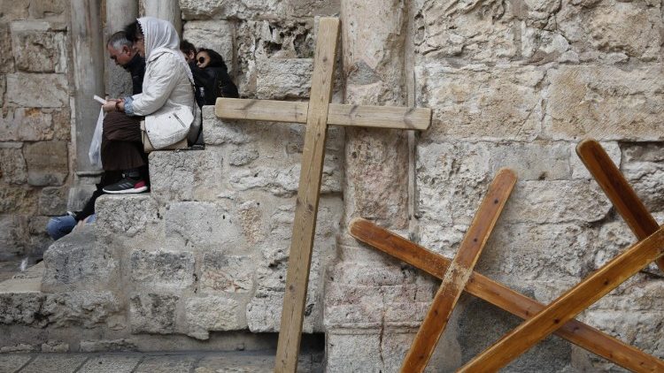 Crosses outside the Holy Sepulcher Church in Jerusalem.