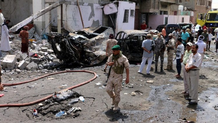 Scène d'attentat à Aden, le 13 mars 2018.