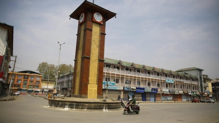 A deserted square in Srinagar, in Indian-ruled Kashmir on April 2, 2018, following shutdown.