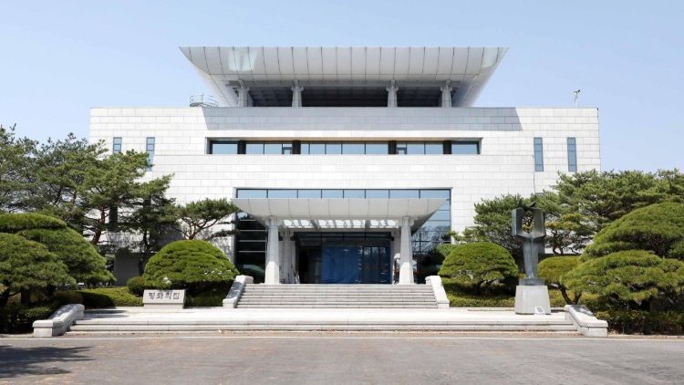 The House of Peace in the inter-Korean truce village of Panmunjom in the Demilitarized Zone,  where the April 27 summit is scheduled to take place. 