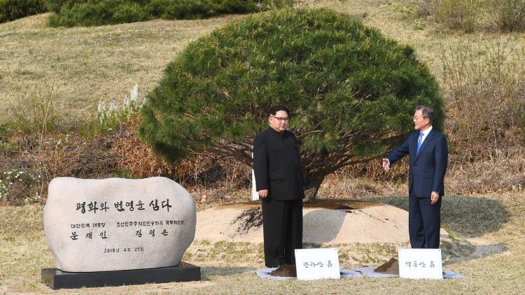 I due leader coreani piantano un alberto nella zona smilitarizzata di Panmunjom