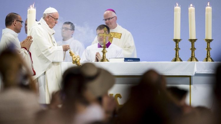 Pope Francis celebrates Mass in Geneva's Palexpo Convention Center