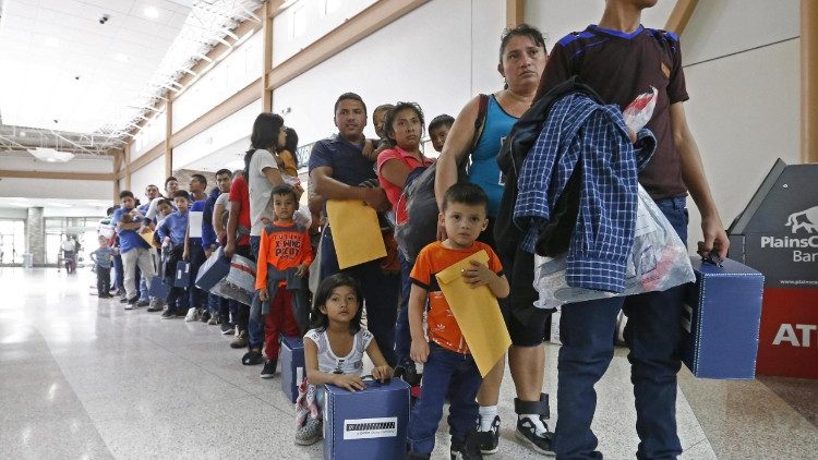 Families migrating to the US being processed in Texas.