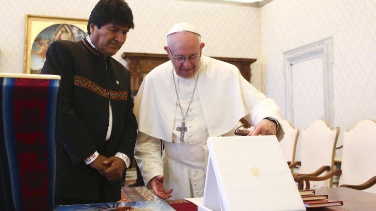 Pope Francis meeting President Evo Morales of Bolivia in the Vatican on JUne 30, 2018.