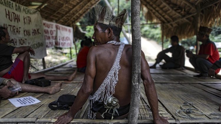 Temiar tribe guard the entrance to their hut during protests against logging on their land, Gua Musang, Malaysia