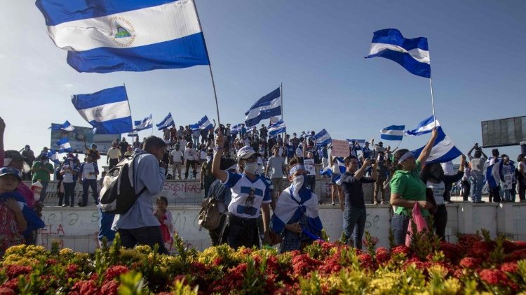 Nicaraguans protest in Managua on Saturday