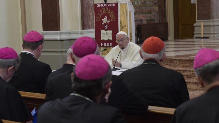 Pope Francis addresses the Bishops of Ireland during his visit to Dublin