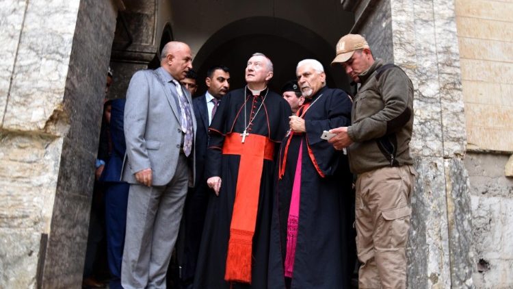 Le cardinal Parolin durant sa visite à Mossoul, le 28 décembre 2018.
