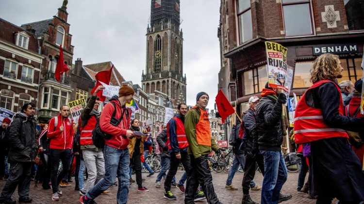 Demonstrators in red vests protest in Utrecht