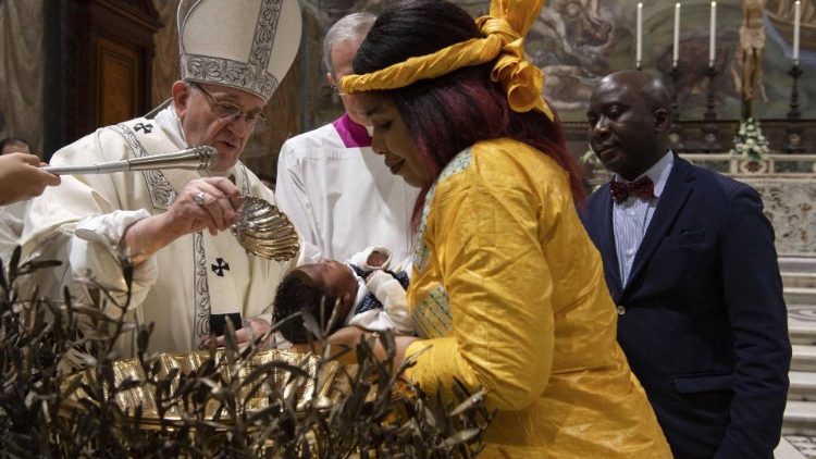 Pope Francis Baptizes newborns in Vatican