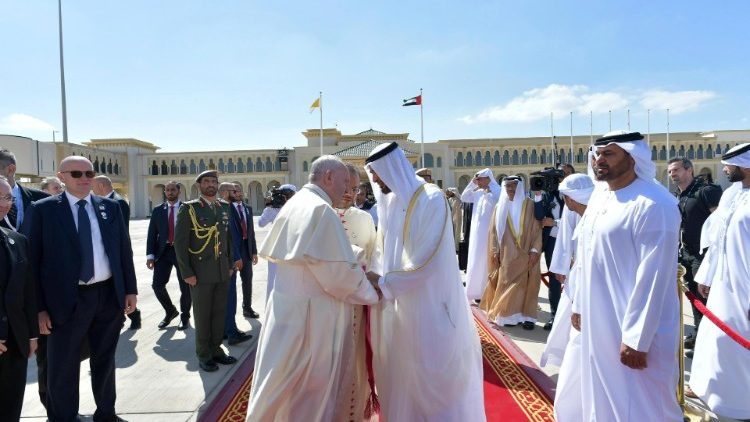 Pope Francis with Abu Dhabi's Crown Prince, Sheikh Mohammed bin Zayed Al Nahyan