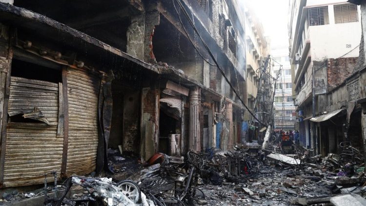 A gutted alley after a devastating fire ripped through an old district of the Bangladeshi capital, Dhaka. 