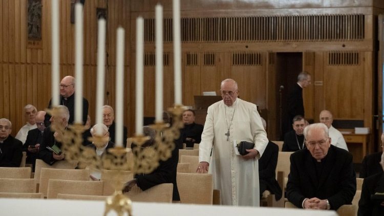 Pope Francis at the spiritual exercises on March 11, 2019. 