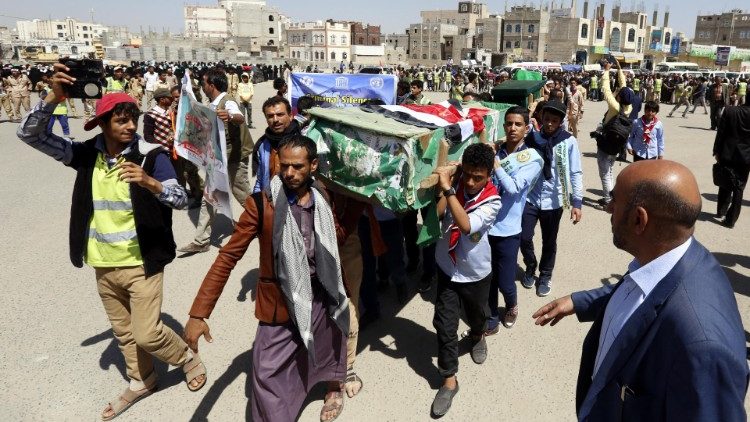A funeral of school children killed in an airstrke in Yemen. 