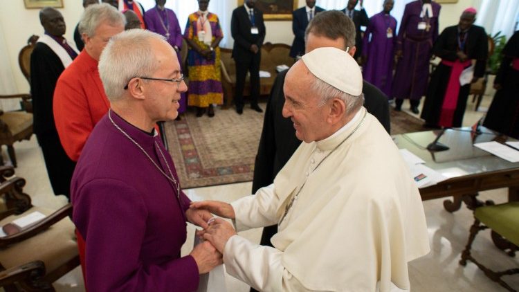 Papst Franziskus und Justin Welby im April beim Treffen mit den politischen Führern des Südsudan