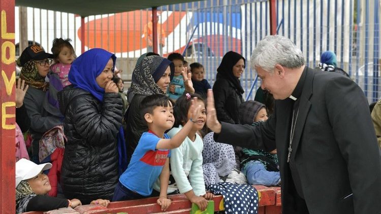 Cardinal Konrad Krajewski visits a refugee camp in Greece
