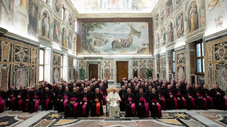 Pope Francis with Prelates of the Apostolic Nuncios in the Clementine Hall