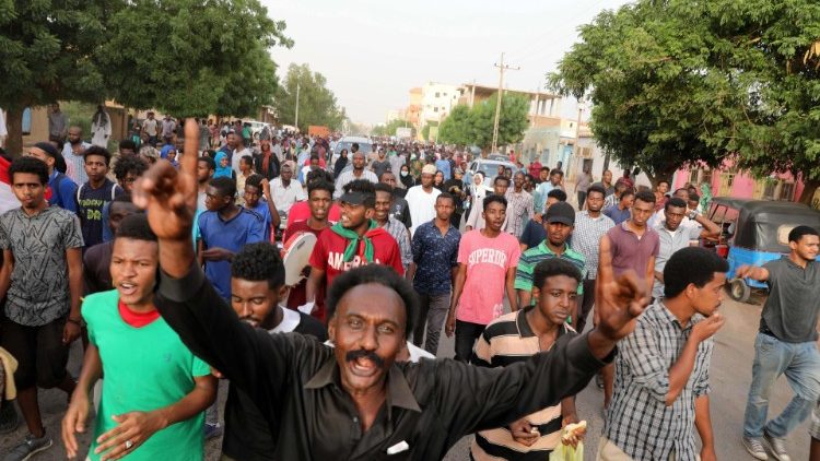 Peaceful protesters attending the 'million men march' protest in Khartoum, Sudan