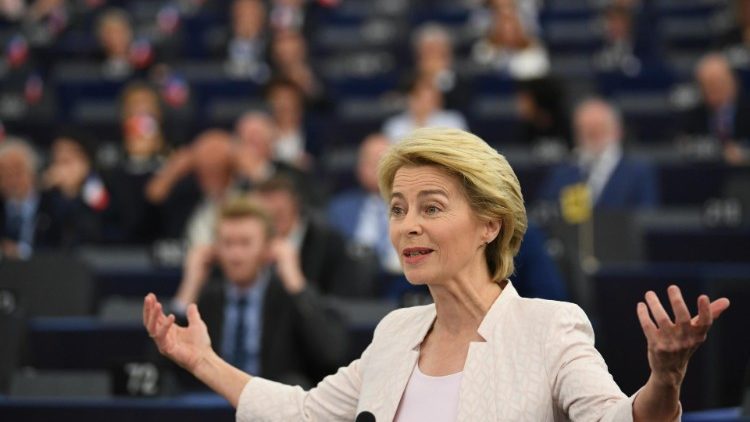 Ursula von der Leyen devant les eurodéputés à Strasbourg, le 16 juillet 2019.