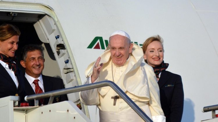 Pope Francis boarding a plane to Maputo, Mozambique. 