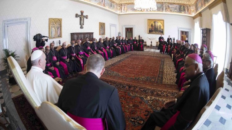 Pope Francis meeting a group of Indian bishops on their "ad limina" visit.