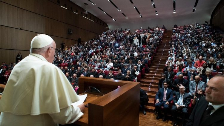 Pope Francis addresses students at the Pontifical Lateran University on 31 October 2019