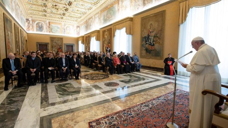 Pope Francis addressing the representatives of staff and sudents of Sophia University, Florence