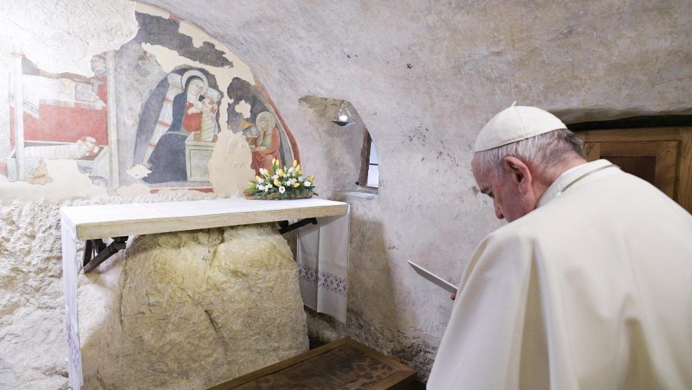 Papa Francesco nel Santuario di Greccio, il 1 dicembre 2019