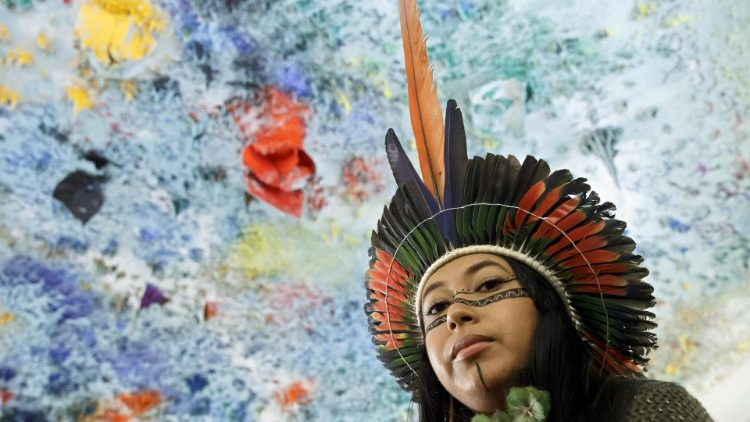 A young Brazilian activist for the rights of indigenous peoples at the Young Activists Summit 2019 in Geneva.