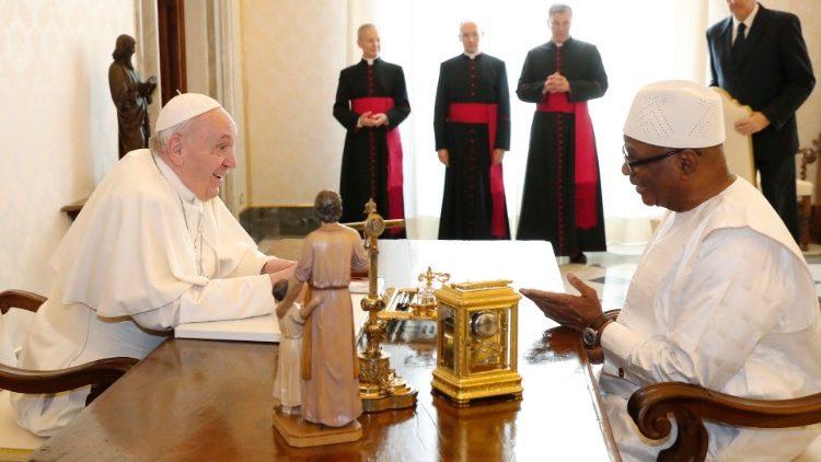 Pope Francis meets Mali's President Ibrahim Boubacar Keita during a private audience at the Vatican