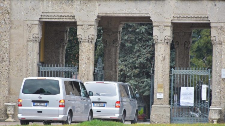 Hearses arriving at Bergamo's Monumentale cemetery. 