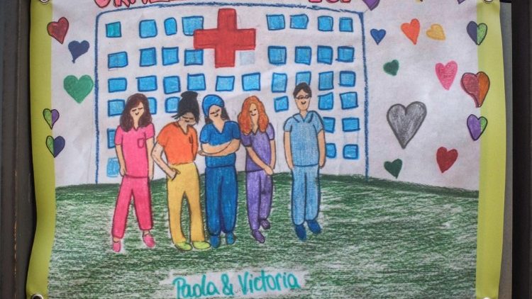 Desenho de crianças deixado em frente ao hospital nos dias de emergência do Coronavírus