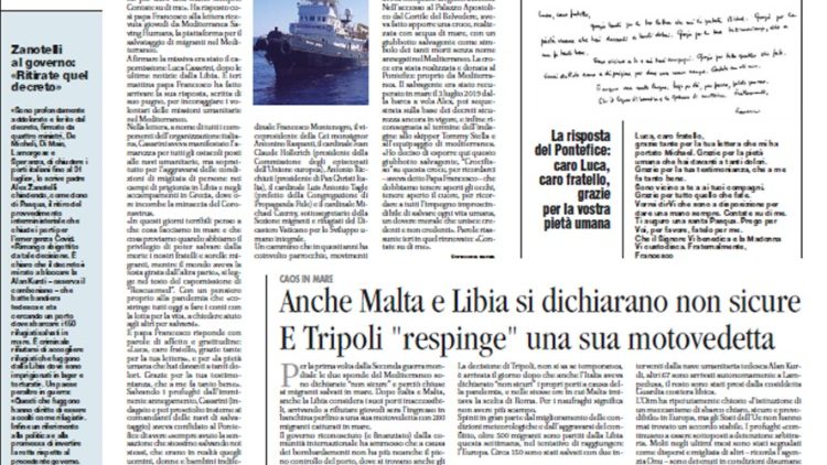 La lettre du Pape François, publiée dans les colonnes du journal italien l'Avvenire, le 11 avril 2020. 