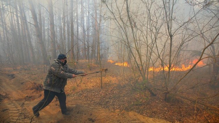 Forest fire at exclusion zone around Chernobyl nuclear power plant