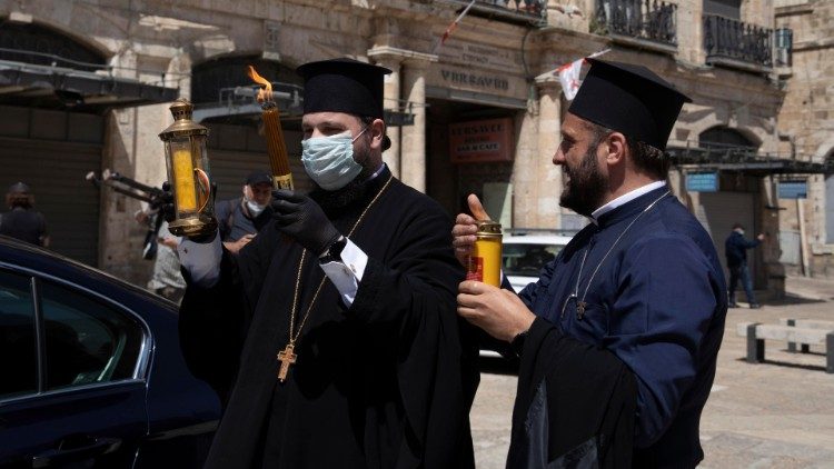 Orthodox Holy Fire ceremony in Jerusalem on April 18, 2020. 