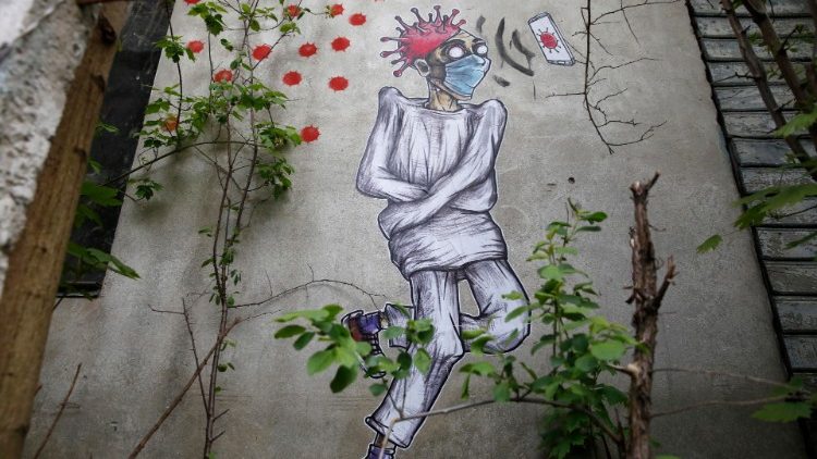 Coronavirus pandemic graffiti in Brest, Belarus