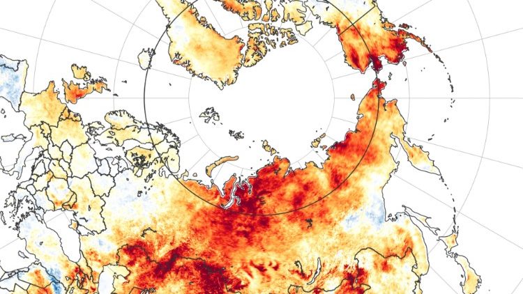 A NASA satellite image showing land surface temperatures in Siberia.