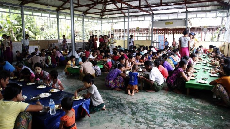 Fleeing Rakhine people being sheltered in a camp in Sittwe, Rakhine State, Myanmar