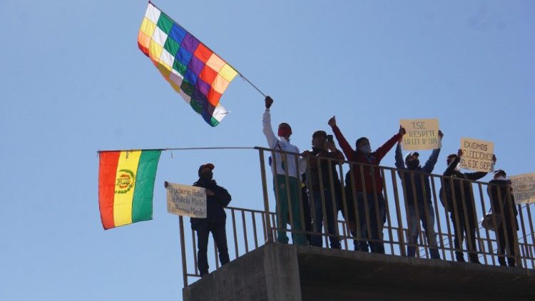 Manifestation pour la tenue de nouvelles élections, à El Alto, en Bolivie, le 28 juillet 2020.