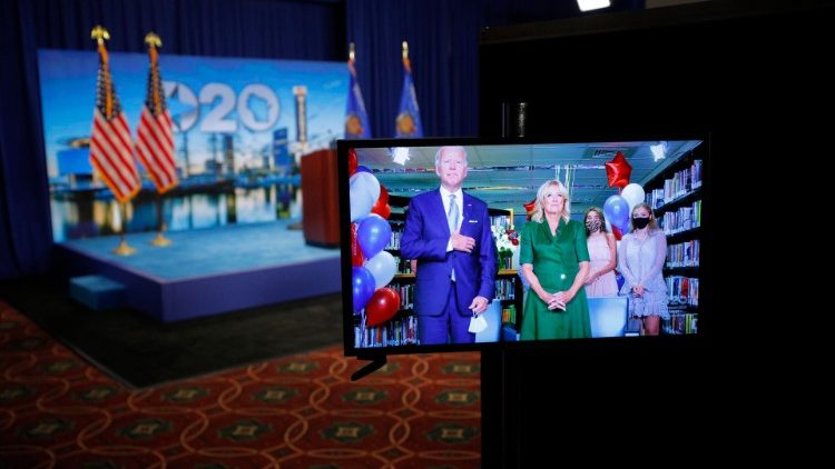 Joe Biden and his wife Jill appear onscreen