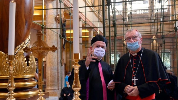 Vatican Secretary of State Parolin visits damaged Church of Saint Georges in Beirut