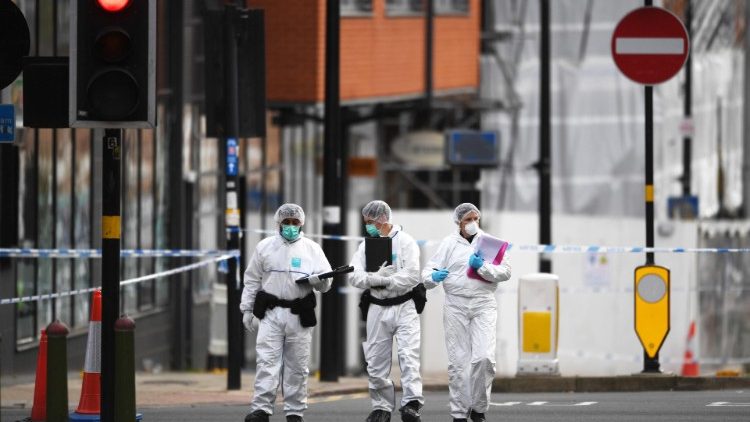 Forensic teams gather evidence in the area of a stabbing attack in Birmingham