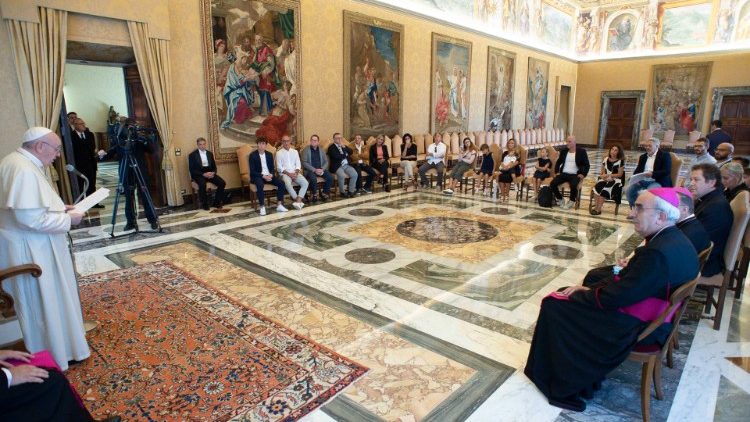 Pope Francis giving audience to the family members of the boys who died in 2018 in the disco near Ancona