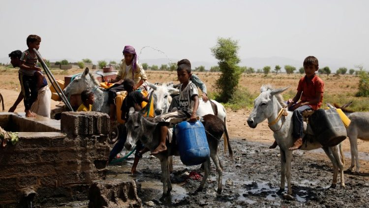 Yemeni children ride donkeys for miles to collect drinking water