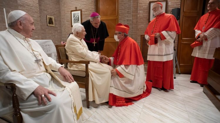 Papa Francisc și noii cardinali au făcut o vizită la papa emerit Benedict.