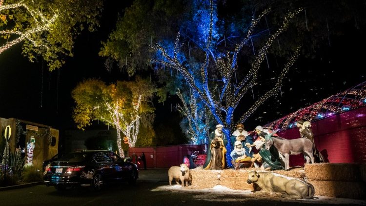 Christmas drive-thru event amid Coronavirus Pandemic in Woodland Hills, California