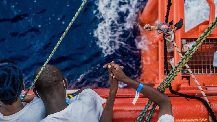 Migrants aboard the Ocean Viking vessel seeking safe harbour